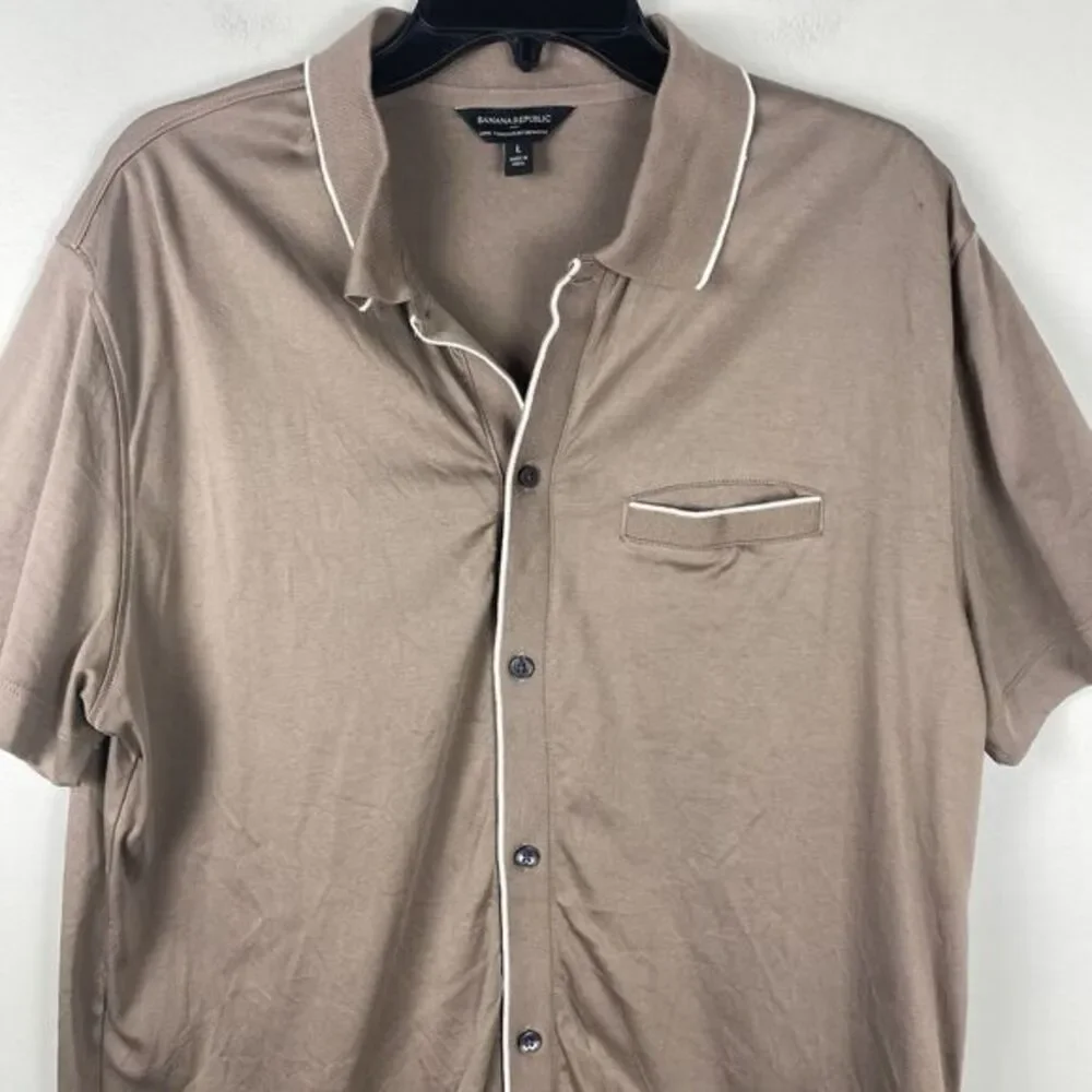 Banana Republic Knit Mens Polo Sz L Brown Preppy Classic Old Money